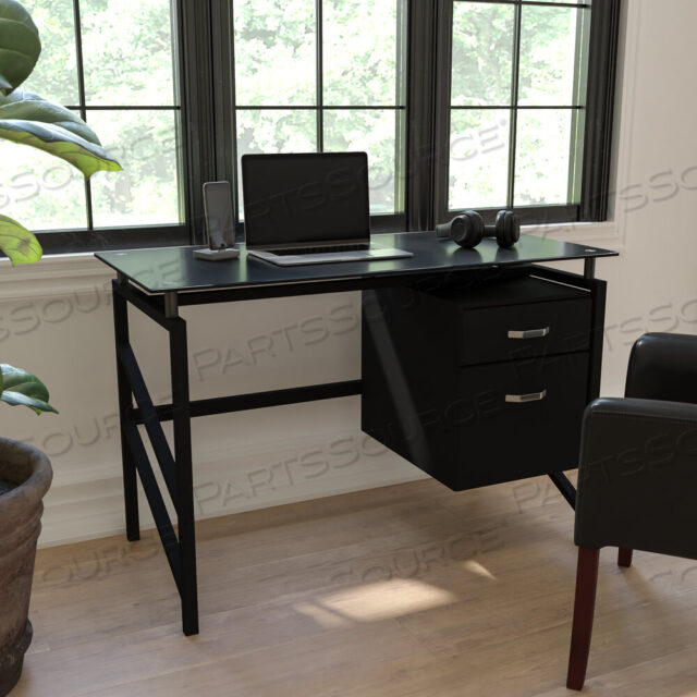 OEM#: NAN-WK-036-GGSINGLETON СТЕКЛЯННЫЙ СТОЛ С ПЕДЕСТАЛОМ С ДВУМЯ ЯЩИКАМИ от Flash Furniture