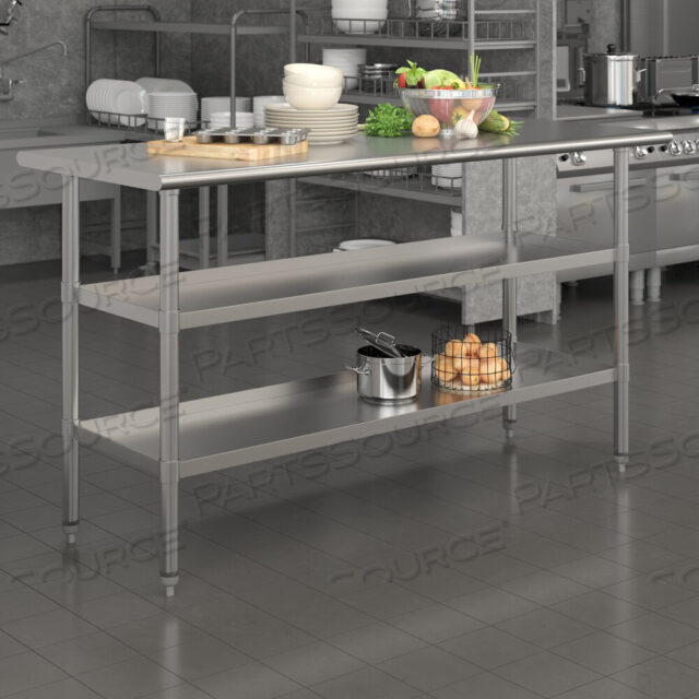 OEM#: NH-WT-GU-2460-GGRANDOLPH РАБОЧИЙ СТОЛ ИЗ НЕРЖАВЕЮЩЕЙ СТАЛИ 18 КАЛИБРА С 2 НИЖНИМИ ПОЛКАМИ - 60 Ш X 24 Г X 34,5 В, NSF от Flash Furniture