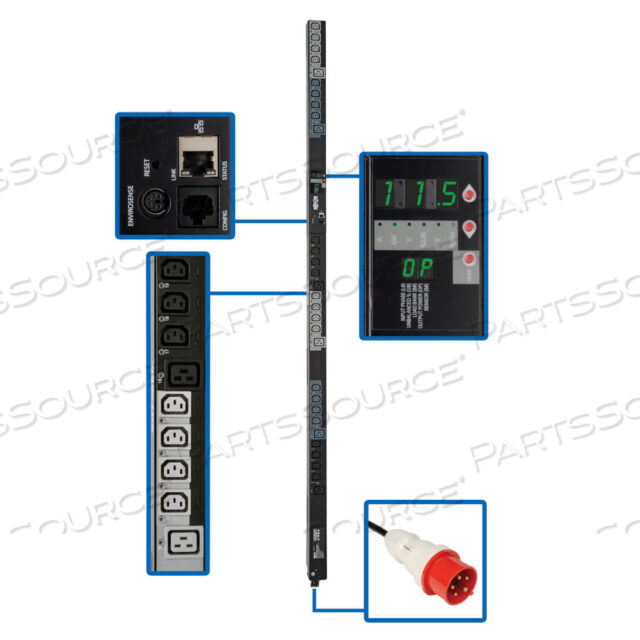 БЛОК ПРД 3-ФАЗНЫЙ 200/220/230/240 В 11,5 кВт C13 C19 IEC309 20A КРАСНЫЙ 0URM
