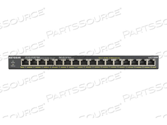 OEM#: GS316PP-100NASNETGEAR GIGABIT ETHERNET НЕУПРАВЛЯЕМЫЙ ВЫСОКОМОЩНЫЙ POE+ КОММУТАТОР С БЮДЖЕТОМ POE 183 Вт и от Netgear