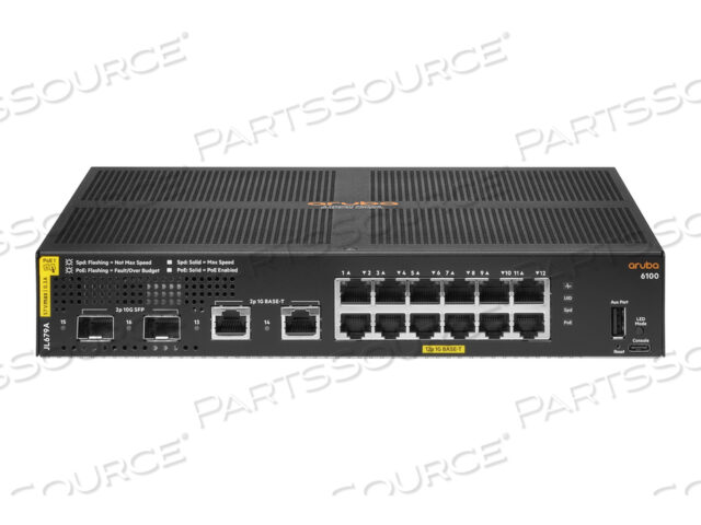 Коммутатор HPE ARUBA 6100 12G CLASS4 POE 2G/2SFP+ 139 Вт, управляемый, 12 X 10/100/1000 (POE+) + 2 X 1 GIGABIT / 10 GIGABIT SFP+ + 2 X 1000BASE-T,