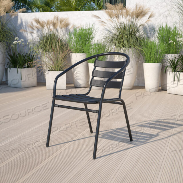 OEM#: TLH-017C-BK-GGLILA ЧЕРНЫЙ МЕТАЛЛИЧЕСКИЙ РЕСТОРАННЫЙ СТУЛ С АЛЮМИНИЕВЫМИ ПЛАНКАМИ от Flash Furniture