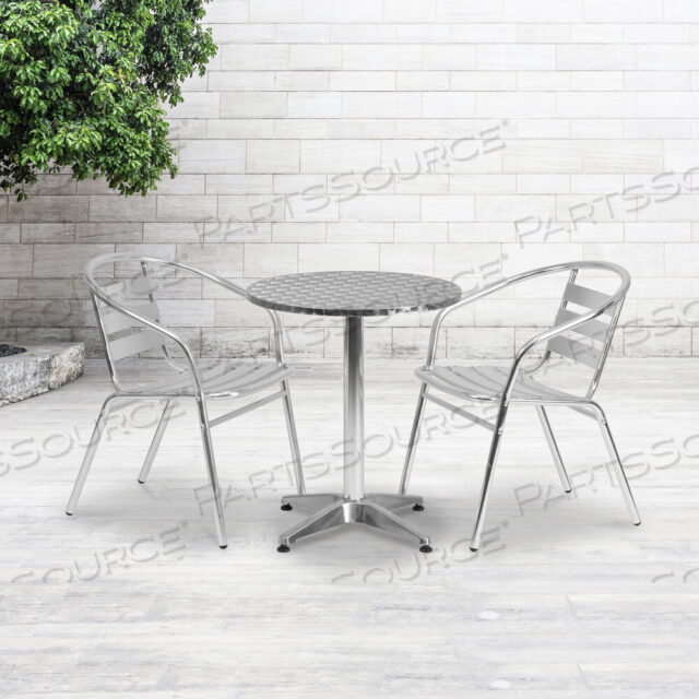 OEM#: TLH-ALUM-24RD-017BCHR2-GGLILA 23,5-дюймовый круглый алюминиевый стол для использования в помещении и на улице с двумя стульями с реечными спинками от Flash Furniture