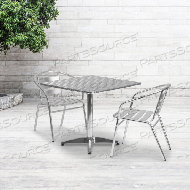 OEM#: TLH-ALUM-32SQ-017BCHR2-GGLILA 31,5 КВАДРАТНЫЙ АЛЮМИНИЕВЫЙ СТОЛ ДЛЯ ПОМЕЩЕНИЙ И УЛИЦ С 2 РЕЕЧНЫМИ СПИНКАМИ от Flash Furniture
