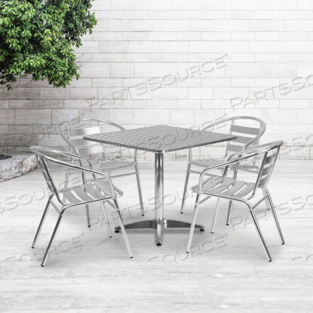 OEM#: TLH-ALUM-32SQ-017BCHR4-GGLILA 31,5 КВАДРАТНЫЙ АЛЮМИНИЕВЫЙ СТОЛ ДЛЯ ПОМЕЩЕНИЙ И УЛИЦ С 4 РЕЕЧНЫМИ СПИНКАМИ от Flash Furniture