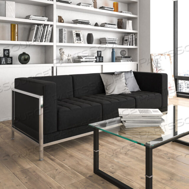 OEM#: ZB-IMAG-SOFA-GGHERCULES IMAGINATION SERIES СОВРЕМЕННЫЙ ЧЕРНЫЙ КОЖАНЫЙ МЯГКИЙ ДИВАН С ОБШИВОЧНОЙ РАМКОЙ от Flash Furniture