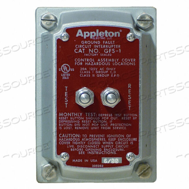 OEM#: GFS1GFCI КРЫШКА 5MA НАСТРОЙКА ОТКЛЮЧЕНИЯ 125-250V 20A от Appleton Electric