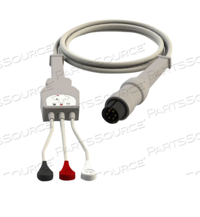 Replaces Physio-Control 11110-0001673 LEAD, DIRECT CONNECT, ECG CABLE, MOLDED, AAMI, PINCH/GRABBER