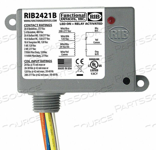 OEM#: RIB2421BRELAY 24VAC/DC 120/208-277VAC 20A SPDT от RIB
