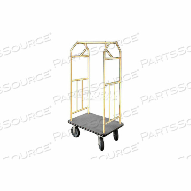 OEM#: 6135BE-S-GRBELLMAN HOTEL CART 35X24 SATIN BRASS WITH GRAY CARPET & RUBBER WHEELS by Glaro Products Inc