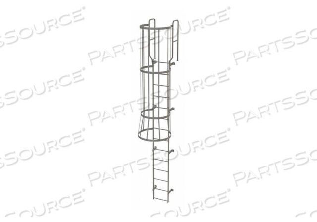 OEM#: WLFC121414 STEP STEEL CAGED WALK THROUGH FIXED ACCESS LADDER, GRAY by Tri-Arc