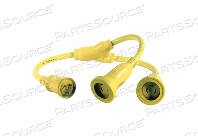 OEM#: HBL64CM56МОРСКОЙ АДАПТЕР, 2,8 ФУТА, 30 А, 120/240 В переменного тока, 10 AWG, NEMA L5-30P НА (2) 30 А 125 В БЛОКИРУЕМЫЙ ГНЕЗДОВОЙ РАЗЪЕМ L5-30R, 30 А 125 В БЛОКИРУЕМЫЙ ШТЕКЕРНЫЙ РАЗЪЕМ, ЖЕЛТЫЙ от Hubbell Incorporated, Wiring Device-Kellums