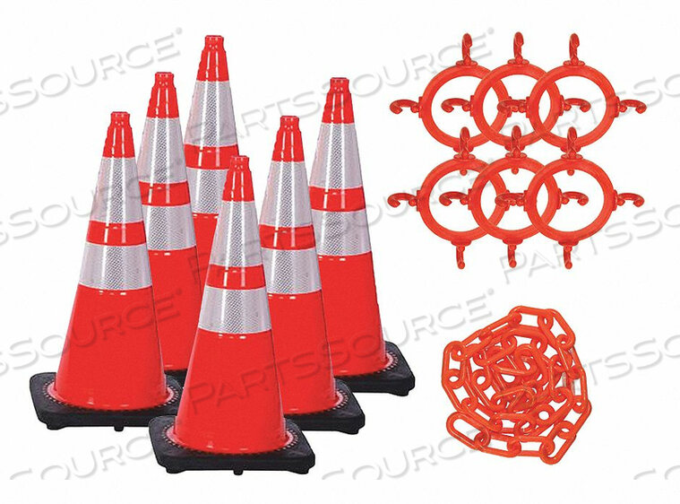 OEM#: 93280-6Комплект дорожных конусов и цепей со светоотражающими кольцами, дорожный оранжевый от Mr. Chain