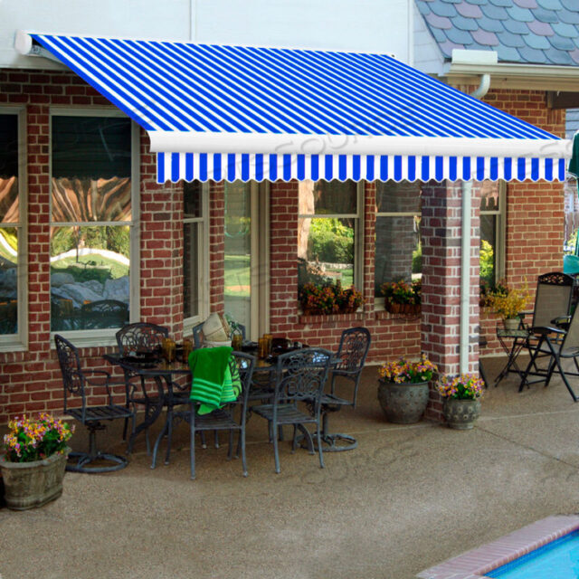 RETRACTABLE AWNING LEFT MOTOR 20W X 10D X 10H BRIGHT BLUE/WHITE