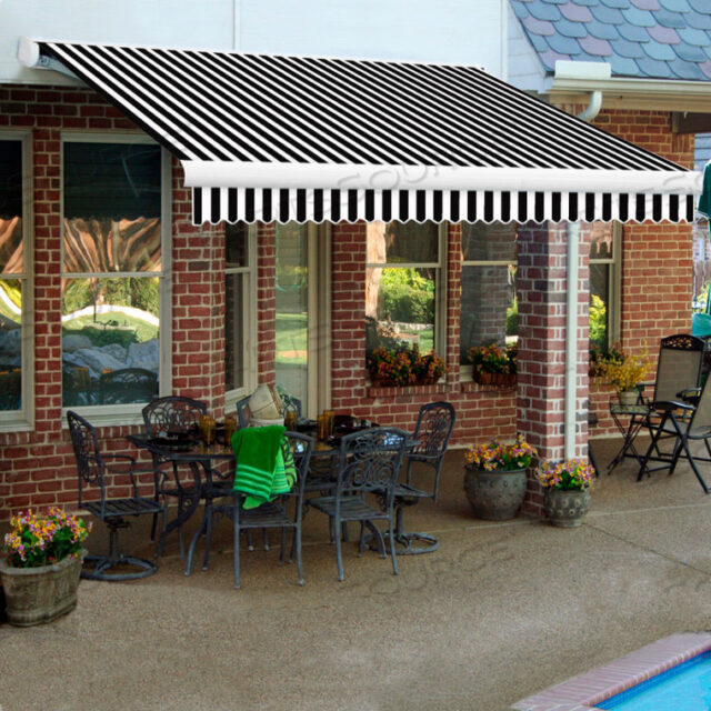 RETRACTABLE AWNING LEFT MOTOR 8W X 7D X 10H BLACK/WHITE