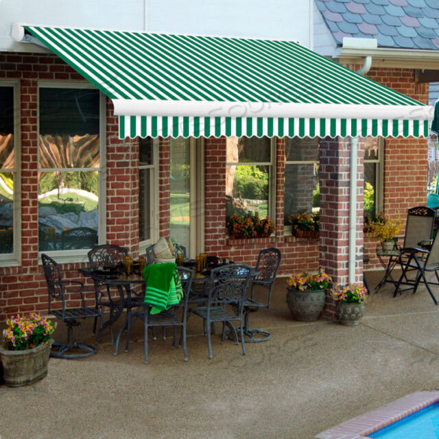 RETRACTABLE AWNING MANUAL 14W X 10D X 10H FOREST GREEN/WHITE