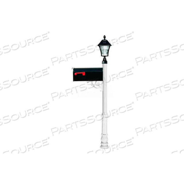 OEM#: LPST-700-E1-SL-WHTLEWISTON E1 ЭКОНОМИЧНЫЙ ПОЧТОВЫЙ ЯЩИК, POST (ДЕКОРАТИВНОЕ ОСНОВАНИЕ И ЧЕРНАЯ СОЛНЕЧНАЯ ЛАМПА), БЕЛЫЙ от Qualarc