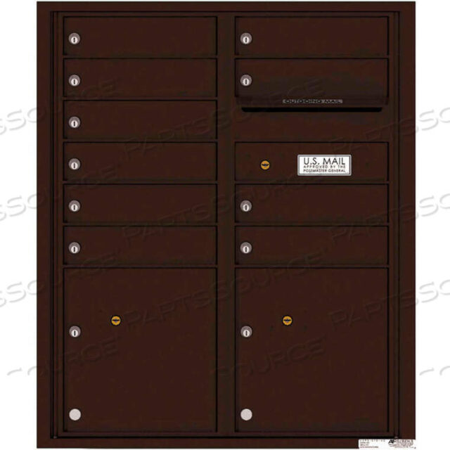 OEM#: 4CADD-10DBVERSATILE 4C MAILBOX 4CADD-10, 37-1/4H, 10 MAILBOXES, 2 PARCEL, FRONT LOADING, BROWN, USPS by Florence Manufacturing Company
