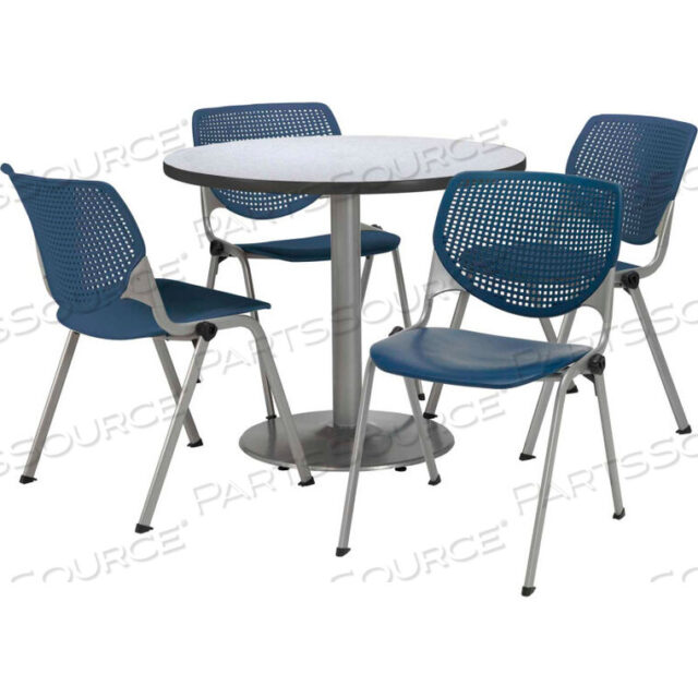 OEM#: T36RD-B1922SL-GN-2300-P03ОБЕДЕННЫЙ СТОЛ И КОМПЛЕКТ СТУЛЬЕВ - КРУГЛЫЙ - 36Ш X 29В - ПЛАСТИКОВЫЕ СТУЛЬЯ ТЕМНО-СИНЕГО ЦВЕТА С СЕРЫМ СТОЛОМ NEBULA от KFI