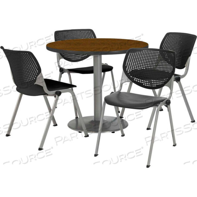OEM#: T36RD-B1922SL-WL-2300-P10ОБЕДЕННЫЙ СТОЛ И КОМПЛЕКТ СТУЛЬЕВ - КРУГЛЫЙ - 36Ш X 29В - ЧЕРНЫЙ ПЛАСТИКОВЫЙ СТУЛ СО СТОЛОМ ИЗ ОРЕХА от KFI
