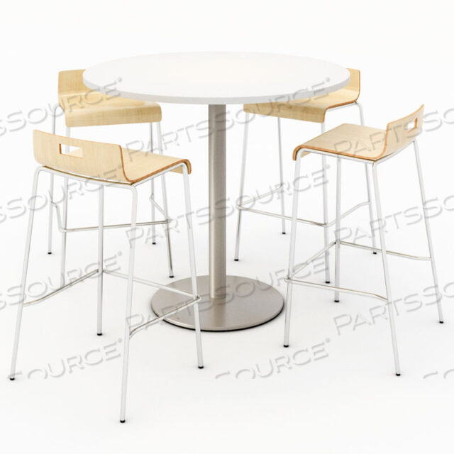 OEM#: T42RD-B1922SL-38-D354-BR9333-4-NA42 КРУГЛЫЙ СТОЛ ДЛЯ БИСТРО И КОМПЛЕКТ ИЗ 4 БАРНЫХ СТУЛЬЕВ - ДИЗАЙНЕРСКАЯ БЕЛАЯ СТОЛЕШНИЦА С НАТУРАЛЬНЫМИ СТУЛЬЯМИ от KFI