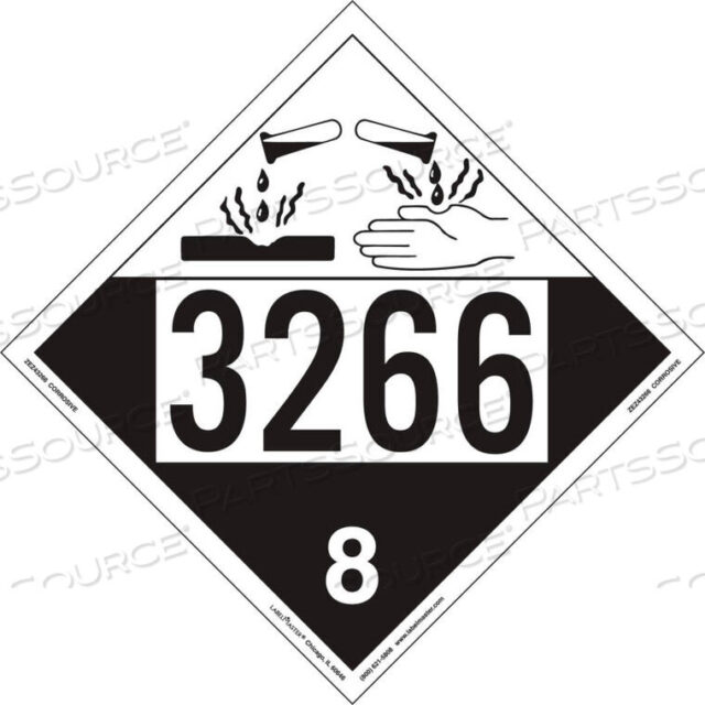 OEM#: ZEZ43266 ПЛАКАТ КОРРОЗИОННОЙ ЗАЩИТЫ, UN 3266, СЪЕМНЫЙ ВИНИЛ, 25 ШТ./УПАКОВКА от Labelmaster