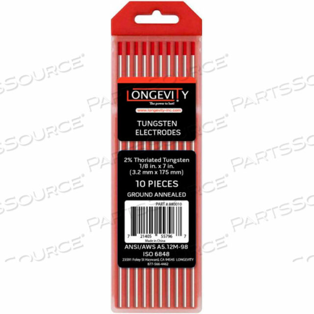 1/8 X 7 TIG ВОЛЬФРАМ - 2% ТОРИРОВАННЫЙ КРАСНЫЙ - УПАКОВКА ИЗ 10 ШТ.
