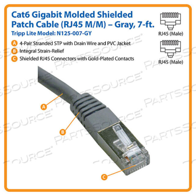 OEM#: N125-007-GY7FT CAT6 GIGABIT литой экранированный соединительный кабель RJ45 M/M серый 7 от Tripp Lite