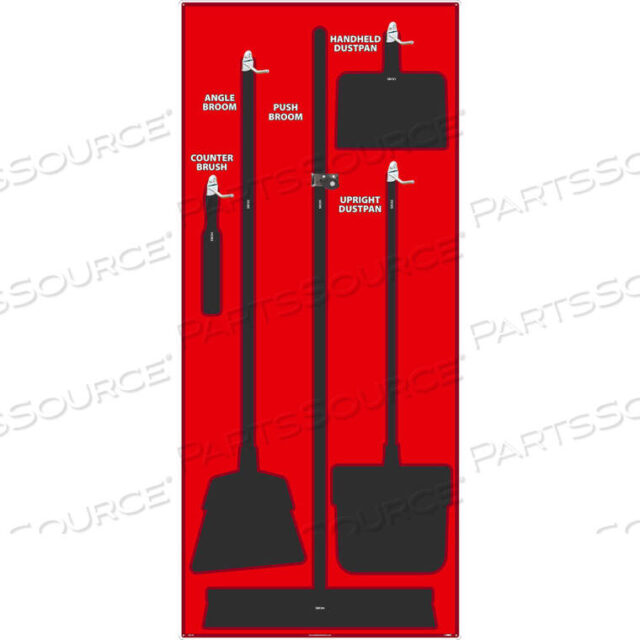 OEM#: SB105ALJANITORIAL SHADOW BOARD, RED ON BLACK, INDUSTRIAL GRADE ALUMINUM by National Marker Company