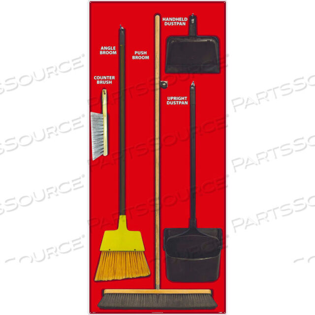 OEM#: SBK105ALJANITORIAL SHADOW BOARD COMBO KIT, RED ON BLACK, INDUSTRIAL GRADE ALUMINUM by National Marker Company