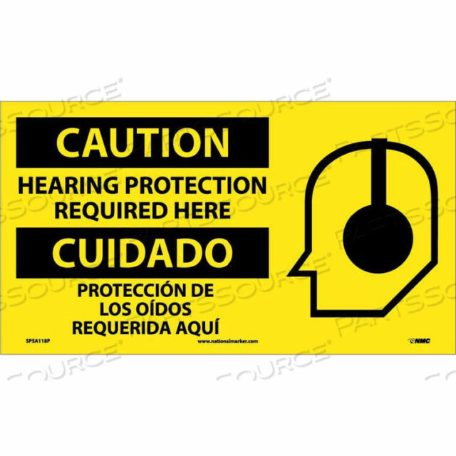 OEM#: SPSA118PBILINGUAL VINYL SIGN - CAUTION HEARING PROTECTION REQUIRED HERE by National Marker Company