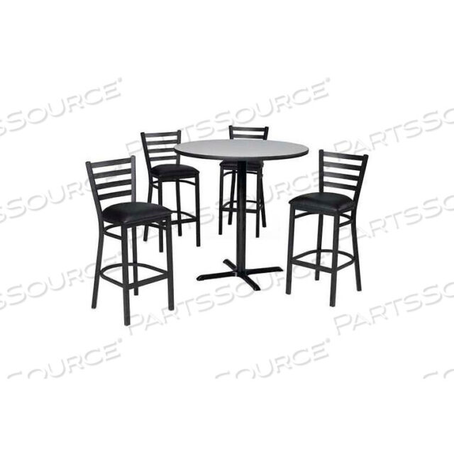 OEM#: 139BH4242TK078КВАДРАТНЫЙ СТОЛ И БАРНЫЕ СТУЛЬЯ PREMIER HOSPITALITY 42 С ЛЕСТНИЧНОЙ СПИНКОЙ - НЕПАЛЬСКИЙ ТИК/ЧЕРНЫЙ ВИНИЛ от Phoenix Office Furn.