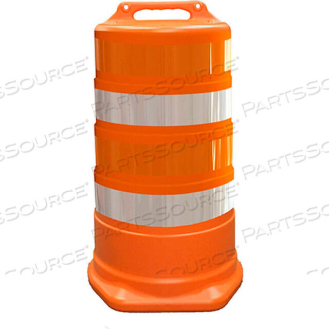 OEM#: 456-LD-T-32COMMANDER TRAFFIC DRUM, ORANGE, 23-1/2W X 39-1/2H, 4 REFLECTIVE ORANGE/WHITE STRIPES by Plasticade