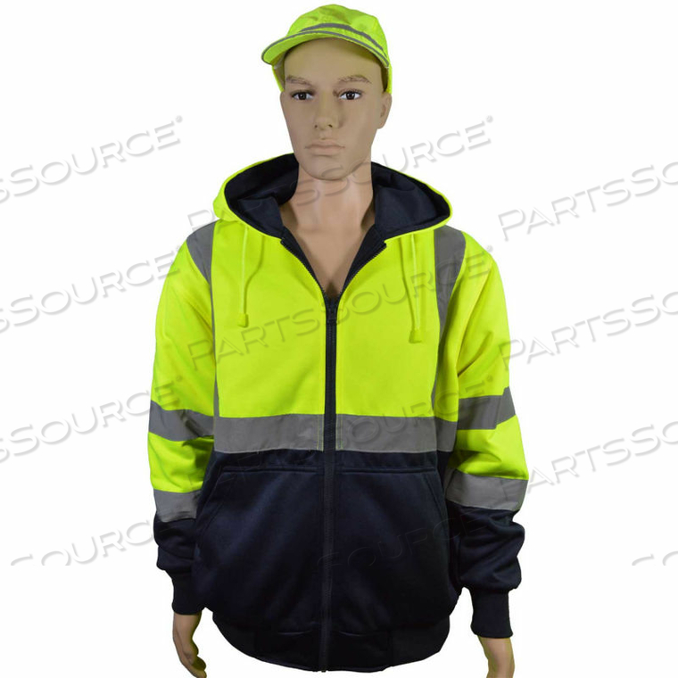 OEM#: LNRVDWZHSW-C3-2X20 OZ. ДВУСТОРОННЯЯ КОФТА С КАПЮШОНОМ И ЗАСТЕГИВАЮЩЕЙСЯ МОЛНИЕЙ, ANSI CLASS 3, ЛАЙМ/ТЕМНО-СИНИЙ, 2X, L от Petra Roc Inc