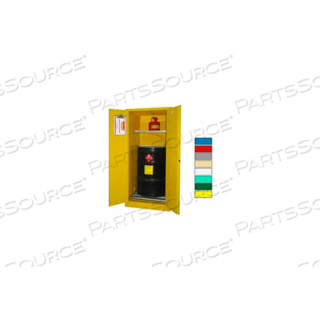 OEM#: W1040YELLOWDRUM CABINET 60 GAL. CAPACITY VERTICHEN MACHINERY CLOSE HAZMAT FLAMMER W/ DRUM ROLLERS by Securall
