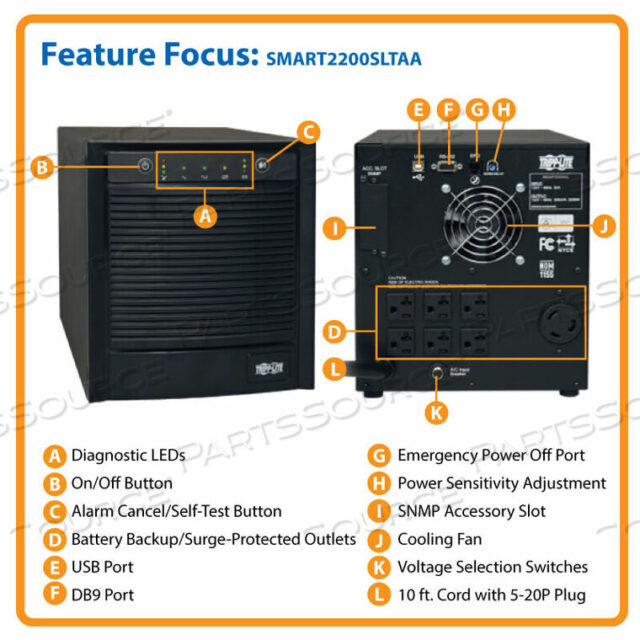 OEM#: SMART2200SLTAAUPS 2200VA 1600W SMART TOWER AVR 120V USB DB9 SNMP TAA GSA by Tripp Lite