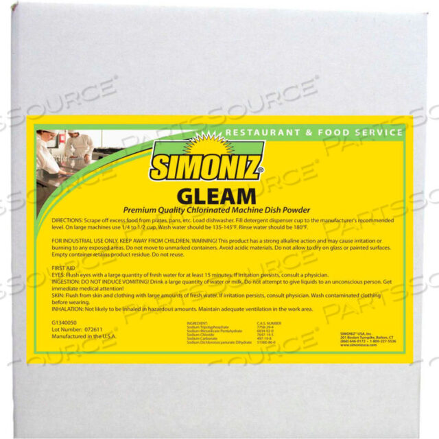 OEM#: G1340050AUTOMATIC GLEAM ХЛОРИРОВАННЫЙ МОЮЩИЙ ПОРОШОК, БЕЗ АРОМАТА, ВЕДРО 50 ФУНТОВ от Simoniz USA