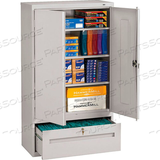 OEM#: DWR-6618-LGYЦЕЛЬНОСВАРНОЙ ШКАФ ДЛЯ ХРАНЕНИЯ С ВЫДВИЖНЫМ ЯЩИКОМ ДЛЯ ФАЙЛОВ, 36 Ш x 18 Д x 66 В, СВЕТЛО-СЕРЫЙ от Tennsco Corp.