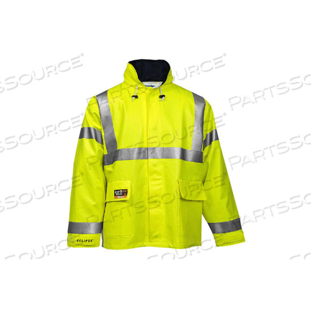 ECLIPSE HI-VISIBILITY FR HOODED COAT, ZIPPER, FLUORESCENT YELLOW/GREEN, L