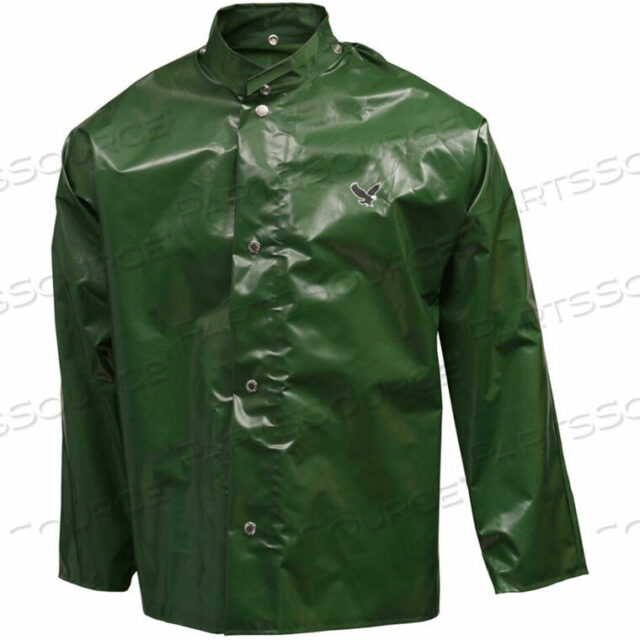 OEM#: J22208.MDJ22208 IRON EAGLE STORM FLY FRONT JACKET, GREEN, HOOD SNAPS, MEDIUM by Tingley Rubber