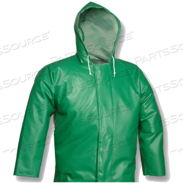 OEM#: J41108.LGJ41108 SAFETYFLEX STORM FLY FRONT HOODED JACKET, GREEN, LARGE by Tingley Rubber