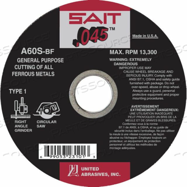 OEM#: 23105CUT OFF WHEEL TYPE 1 A60S 6 X .045 X 5/8 60 GRIT ALUMINUM OXIDE by United Abrasives-Sait