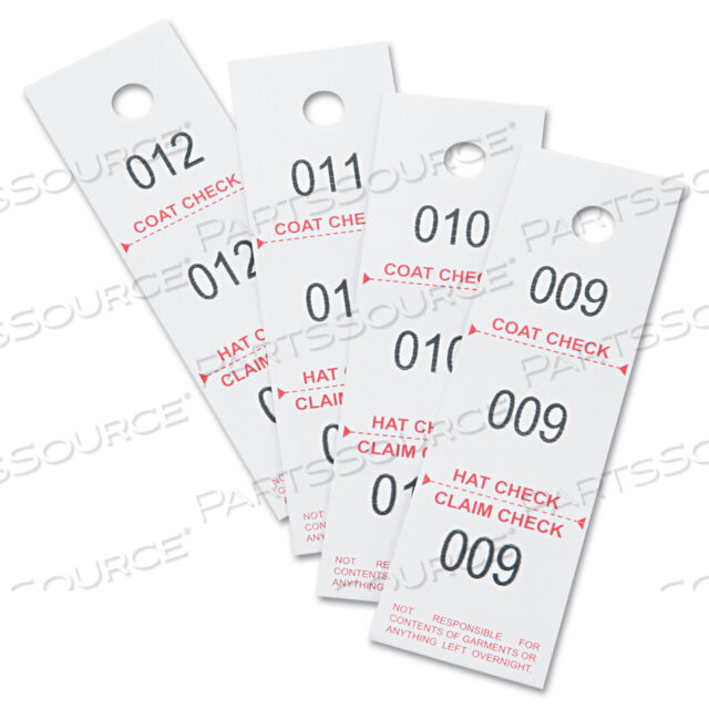 THREE-PART COAT ROOM CHECKS, PAPER, 1.5 X 5, WHITE, 500/PACK