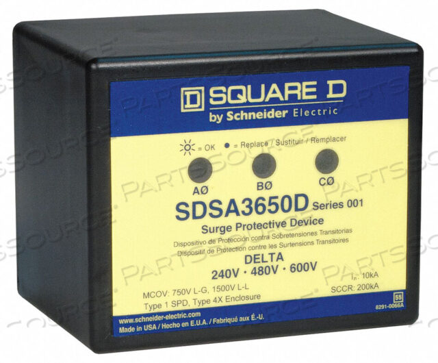 OEM#: SDSA3650DУСТРОЙСТВО ЗАЩИТЫ ОТ ПЕРЕНАПРЯЖЕНИЯ 600 В ПЕРЕМЕННОГО ТОКА DELTA 3PH от Square D