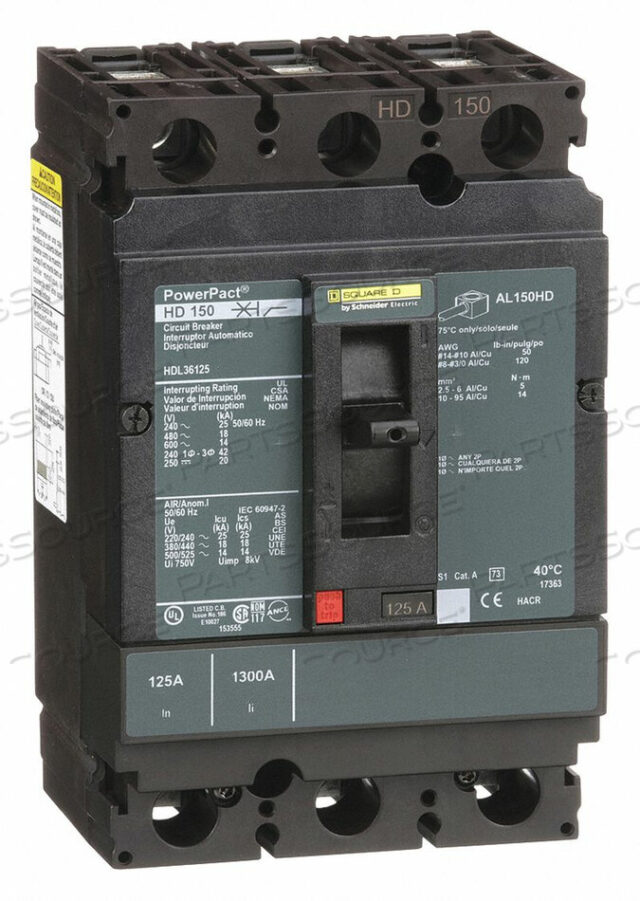OEM#: HDL36125АВТОМАТИЧЕСКИЙ ВЫКЛЮЧАТЕЛЬ 125A 3P 600VAC HD от Square D