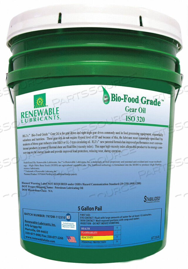 OEM#: 87264FOOD GRADE GEAR OIL 5 GAL by Renewable Lubricants