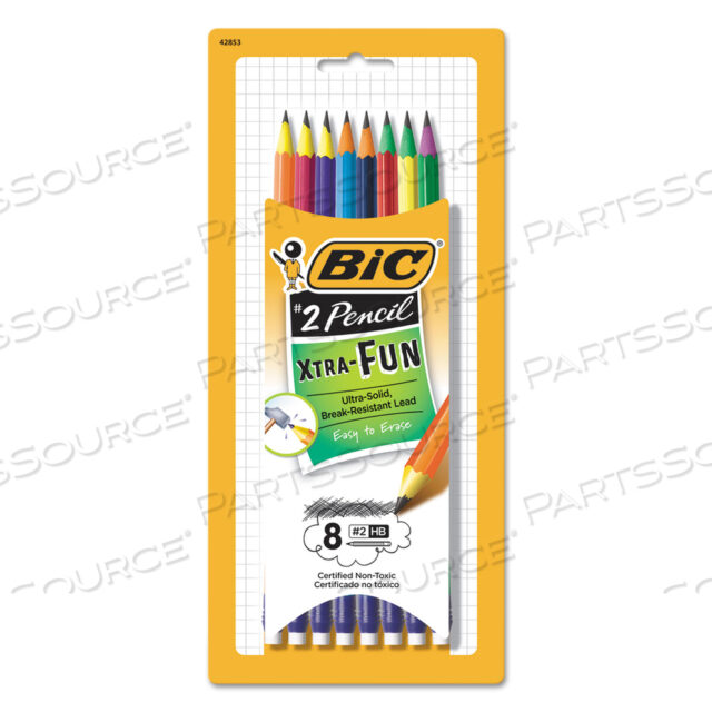 #2 PENCIL XTRA FUN, HB (#2), BLACK LEAD, ASSORTED BARREL COLORS, 8/PACK