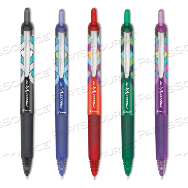 PRECISE V5RT DECO COLLECTION ШАРИКОВАЯ РУЧКА-РОЛЛЕР, ВЫДВИЖНАЯ, СВЕРХТОНКАЯ 0,5 ММ, АССОРТИ ПАВЛИНЬИНЫЕ ЧЕРНИЛА И ЦВЕТА КОРПУСА, 5 ШТ. В УПАКОВКЕ