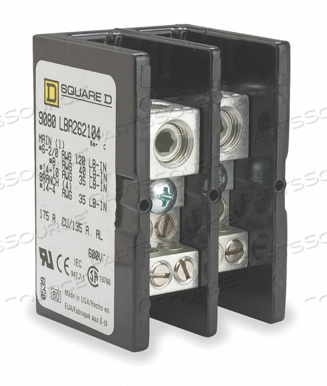 OEM#: 9080LBA262104PWR DIST BLOCK 175A 2P 4P SECNDRY 600VAC by Square D