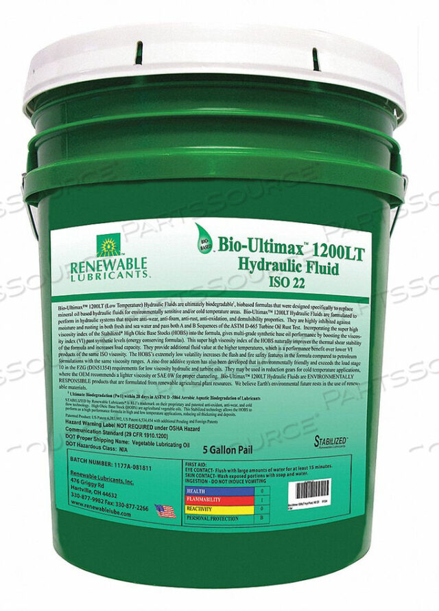 OEM#: 81324ВЕДРО ДЛЯ ГИДРАВЛИЧЕСКОГО МАСЛА ЖЕЛТОЕ 5 ГАЛЛОНОВ от Renewable Lubricants